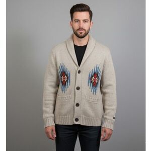 Obey Propaganda Beige Aztec/Southwestern Shawl Collar Cardigan Sweater Men's S